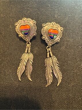 carolyn pollack earrings southwestern sterling silver 925 feathers 2” dangle